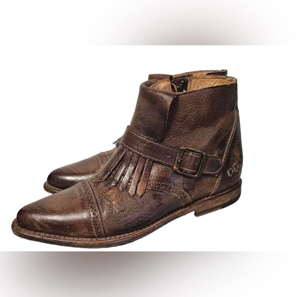 Bed Stu Cobbler Organic Leather “Dipper” Distressed Ankle Boots w/Fringe, Size 8 - Picture 2 of 16